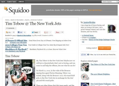 Tim Tebow @ The New York Jets